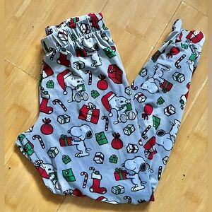 Munki Munki Snoopy Christmas Pajama Elastic Waist Pants Joggers Small Peanuts